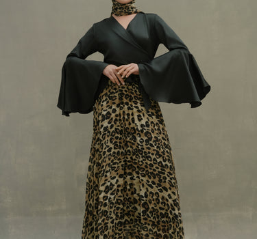 Pleated Cheetah Maxi Skirt
