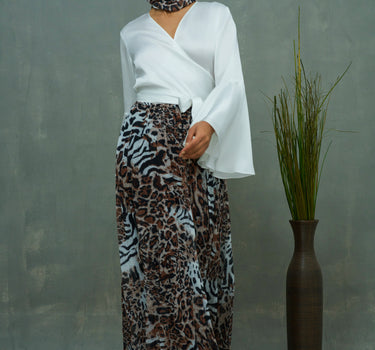 Pleated Tiger Maxi Skirt