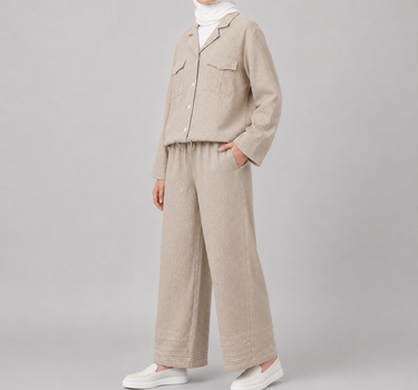 Wide Leg Trousers with Stitch Detail