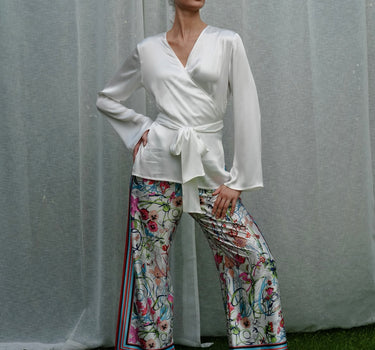 V-Neck Satin Wrap Blouse