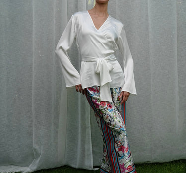 V-Neck Satin Wrap Blouse
