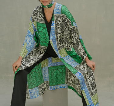 Buttoned Patterned Satin Cardigan