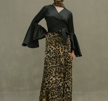 Pleated Cheetah Maxi Skirt