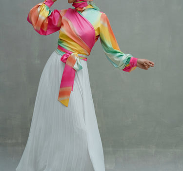 Ombre Satin Wrap Blouse