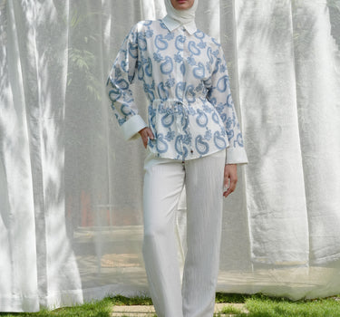 Paisley Embroidered Drawstring Blouse