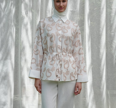 Paisley Embroidered Drawstring Blouse