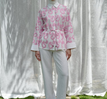 Paisley Embroidered Drawstring Blouse