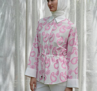 Paisley Embroidered Drawstring Blouse