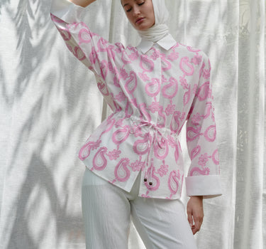 Paisley Embroidered Drawstring Blouse