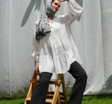 Relaxed Crinkle Flare Blouse