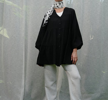 Relaxed Crinkle Flare Blouse