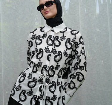 Paisley Embroidered Drawstring Blouse