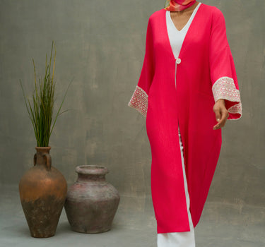 Sleeve Embroidered Linen Blend Cardigan