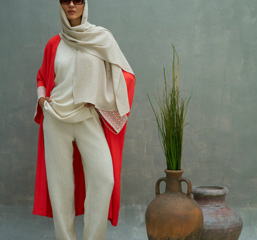 Sleeve Embroidered Linen Blend Cardigan