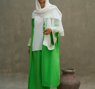 Sleeve Embroidered Linen Blend Cardigan