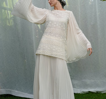 Pleated Chiffon Lace Blouse