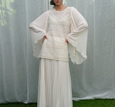 Pleated Chiffon Lace Blouse