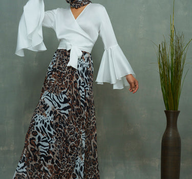 Pleated Tiger Maxi Skirt