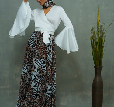 Pleated Tiger Maxi Skirt