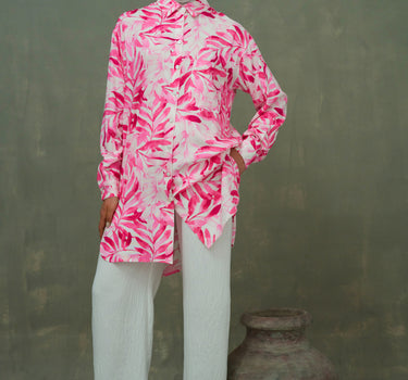 Leafs Patterned Poplin Chemise