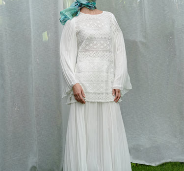 Pleated Chiffon Lace Blouse