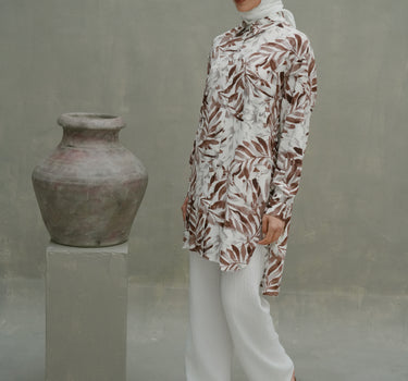 Leafs Patterned Poplin Chemise