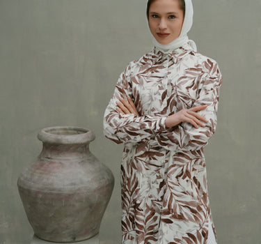 Leafs Patterned Poplin Chemise