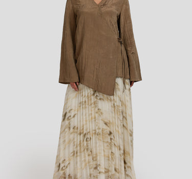 Textured V-Neck Wrap Blouse