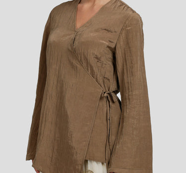 Textured V-Neck Wrap Blouse