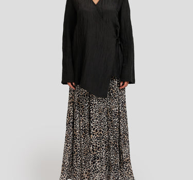 Textured V-Neck Wrap Blouse