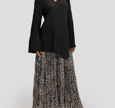 Leopard Pleated Maxi Skirt