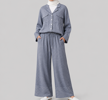 Wide Leg Trousers with Stitch Detail